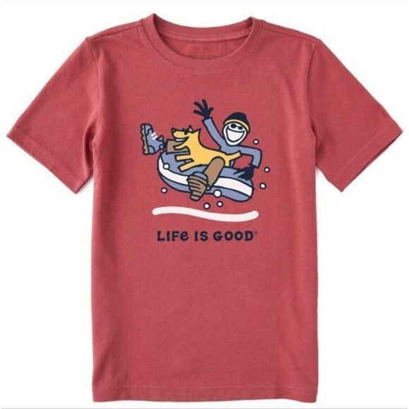Life is Good® Men's Rocket and Jake Snowtuber Graphic Red Short Sleeve Tee - Picture 1 of 12